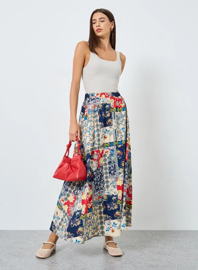 Take Two All-Over Printed Elastic Waist Skirt