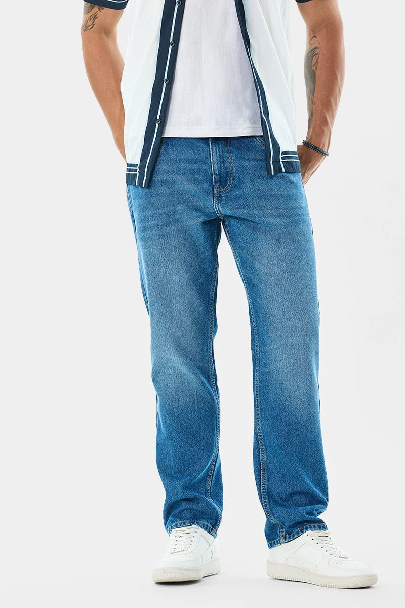 سنيتش Blue Solid Relaxed Casual Jeans