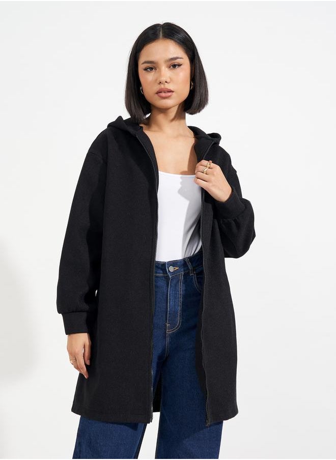 Styli - Regular Fit Longline Wool Like Hooded Coat - Image 1