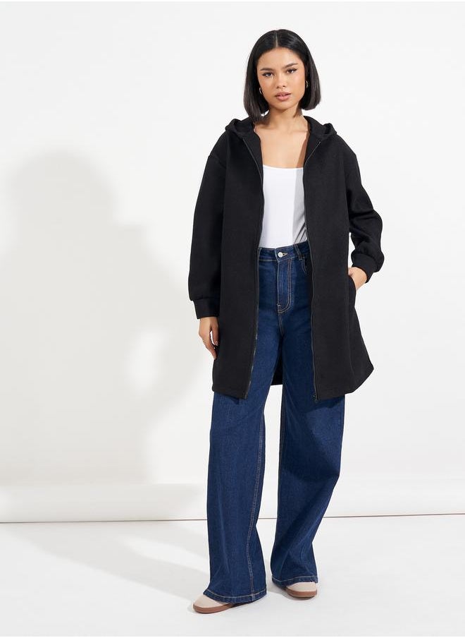 Styli - Regular Fit Longline Wool Like Hooded Coat - Image 1