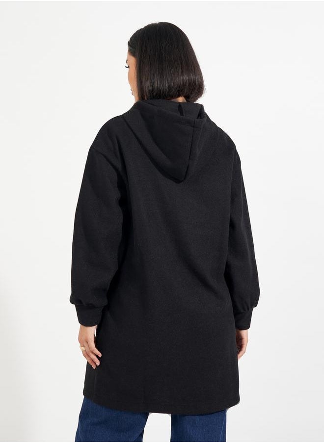 Styli - Regular Fit Longline Wool Like Hooded Coat - Image 1