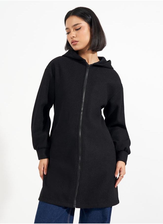 Styli - Regular Fit Longline Wool Like Hooded Coat - Image 1