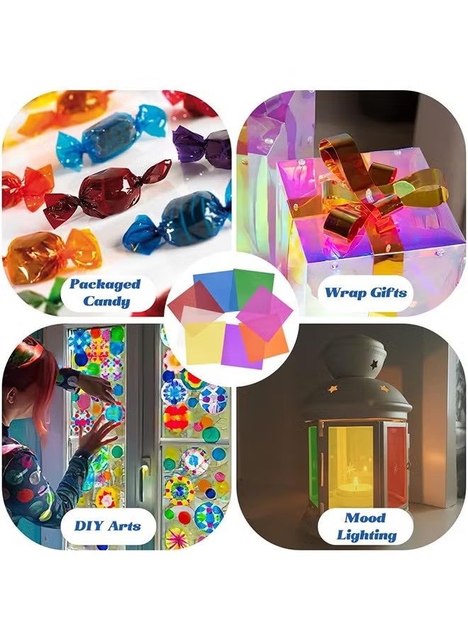 Happy D 160Pcs Cellophane Wrap, with 160 Pcs Metallic Twist Ties, 8 Multi-Colors Colored Cellophane, 7.5x7.5 Inch Transparent Colored Plastic Wrap, Colored Cellophane Wrap, DIY Arts Crafts Decorations - Image 4