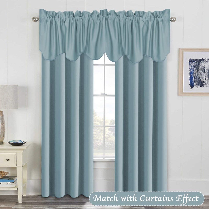 H.VERSAILTEX H.VERSAILTEX 4 Panels Blackout Curtain Valances for Kitchen Windows/Living Room/Bathroom Privacy Protection Rod Pocket Decoration Scalloped Winow Valance Curtains  52"" W x 18"" L  Stone Blue  - Image 2