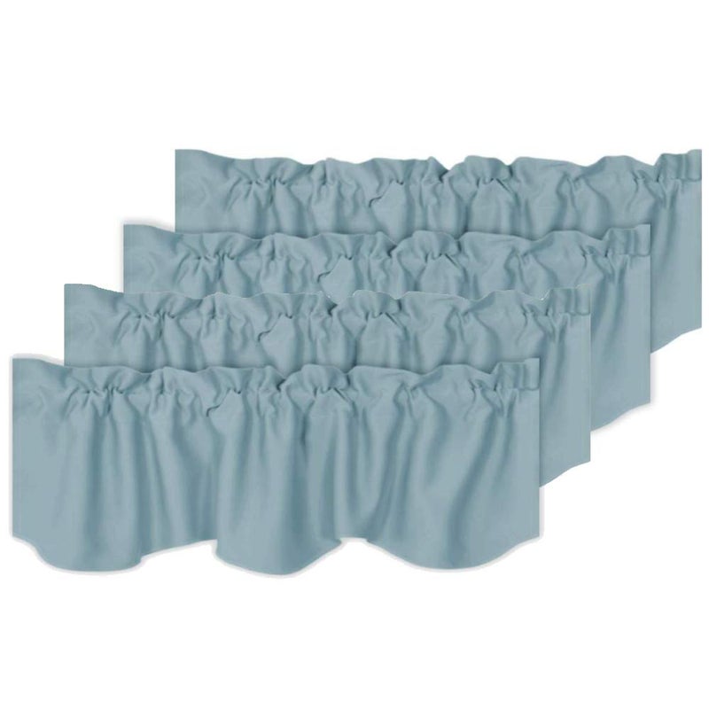 H.VERSAILTEX H.VERSAILTEX 4 Panels Blackout Curtain Valances for Kitchen Windows/Living Room/Bathroom Privacy Protection Rod Pocket Decoration Scalloped Winow Valance Curtains  52"" W x 18"" L  Stone Blue  - Image 1