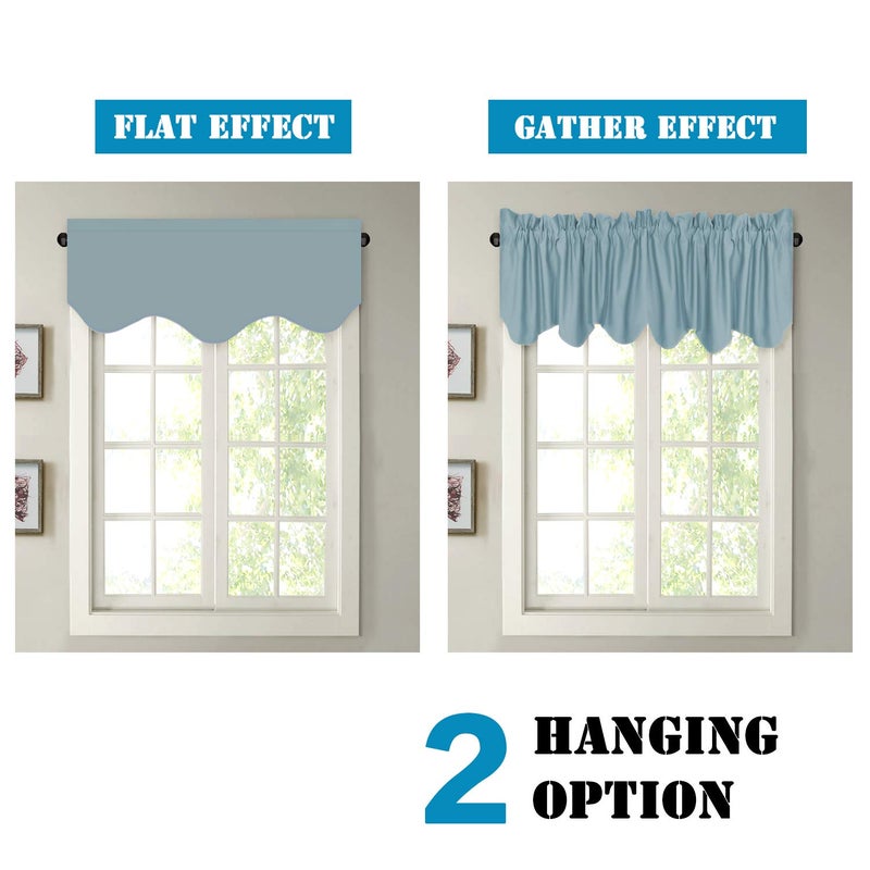 H.VERSAILTEX H.VERSAILTEX 4 Panels Blackout Curtain Valances for Kitchen Windows/Living Room/Bathroom Privacy Protection Rod Pocket Decoration Scalloped Winow Valance Curtains  52"" W x 18"" L  Stone Blue  - Image 5