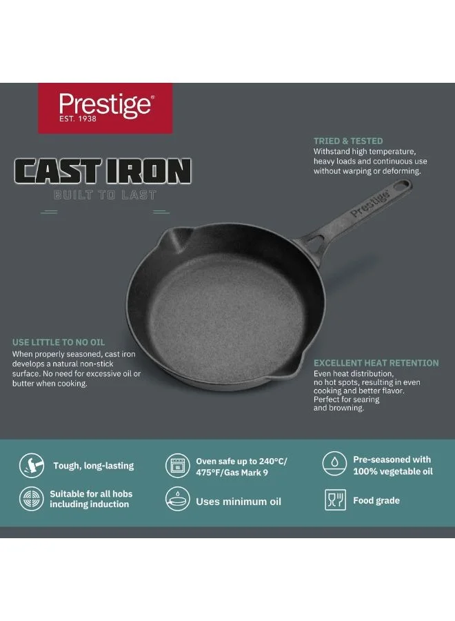 Prestige Prestige Cast Iron Fry Pan 20 cm | Cast Iron Skillet | Induction Frying Pan | Iron Fry Pan |  Pre-Seasoned Cast Iron Cookware PR48888