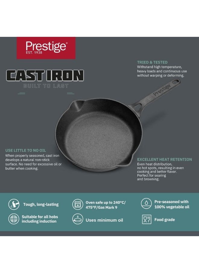 Prestige مقلاة حديدية مسبوكة بريستيج 20 سم | مقلاة حديدية | مقلاة للحقن | مقلاة حديدية | أواني طهي حديدية معالجة مسبقًا PR48888  - Image 3