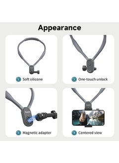 TELESIN TELESIN Magnetic Neck Mount Kit with Phone Clip Vertical Adapter, POV Selfie Necklace Holder Lanyard Strap Accessories for GoPro 12 11 10 9 8 Insta360 X3 Go3 Ace Pro DJI Action 3 4 Osmo Pocket iPhone  - Image 3
