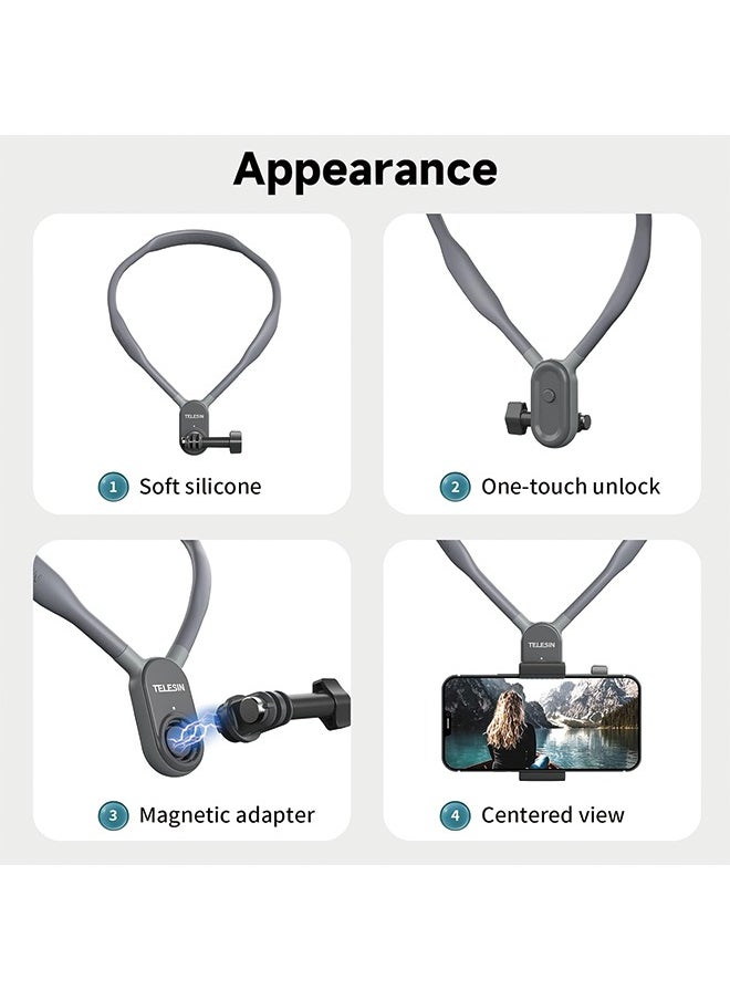 TELESIN - TELESIN Magnetic Neck Mount Kit with Phone Clip Vertical Adapter, POV Selfie Necklace Holder Lanyard Strap Accessories for GoPro 12 11 10 9 8 Insta360 X3 Go3 Ace Pro DJI Action 3 4 Osmo Pocket iPhone - Image 1