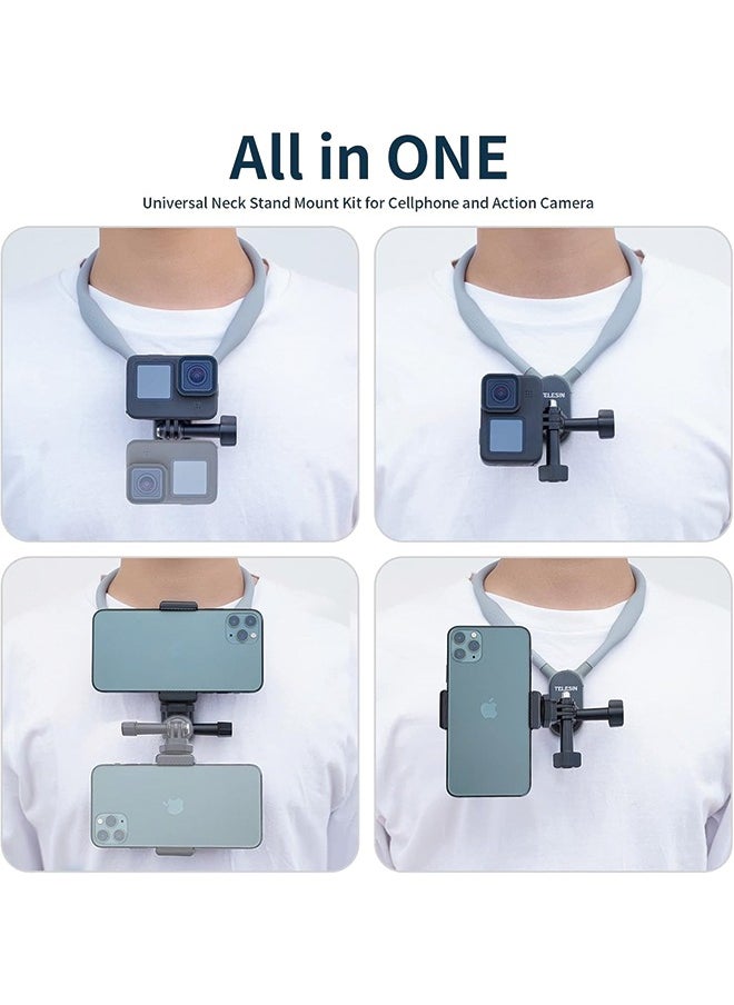 TELESIN - TELESIN Magnetic Neck Mount Kit with Phone Clip Vertical Adapter, POV Selfie Necklace Holder Lanyard Strap Accessories for GoPro 12 11 10 9 8 Insta360 X3 Go3 Ace Pro DJI Action 3 4 Osmo Pocket iPhone - Image 1