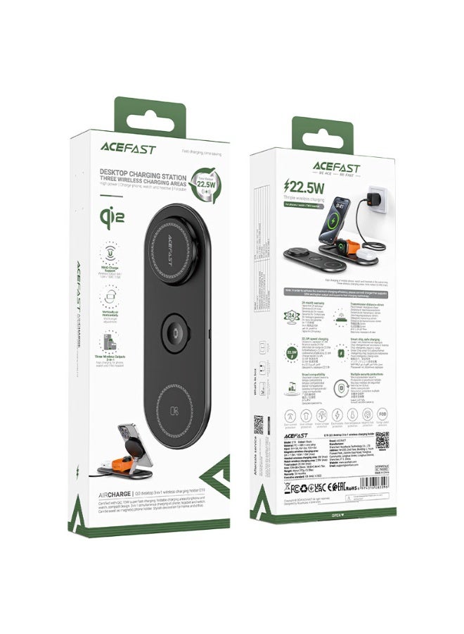 ACEFAST 3 in 1 Magnetic Fast Qi2 Wireless Charger Desktop Holder E19, Wireless Charging for Mobile Phones, Watches and Headsets,3 Devices Charging Same Time - Black - Image 5