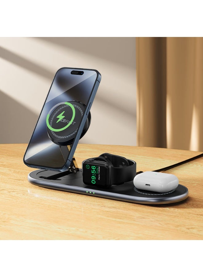 ACEFAST 3 in 1 Magnetic Fast Qi2 Wireless Charger Desktop Holder E19, Wireless Charging for Mobile Phones, Watches and Headsets,3 Devices Charging Same Time - Black - Image 3