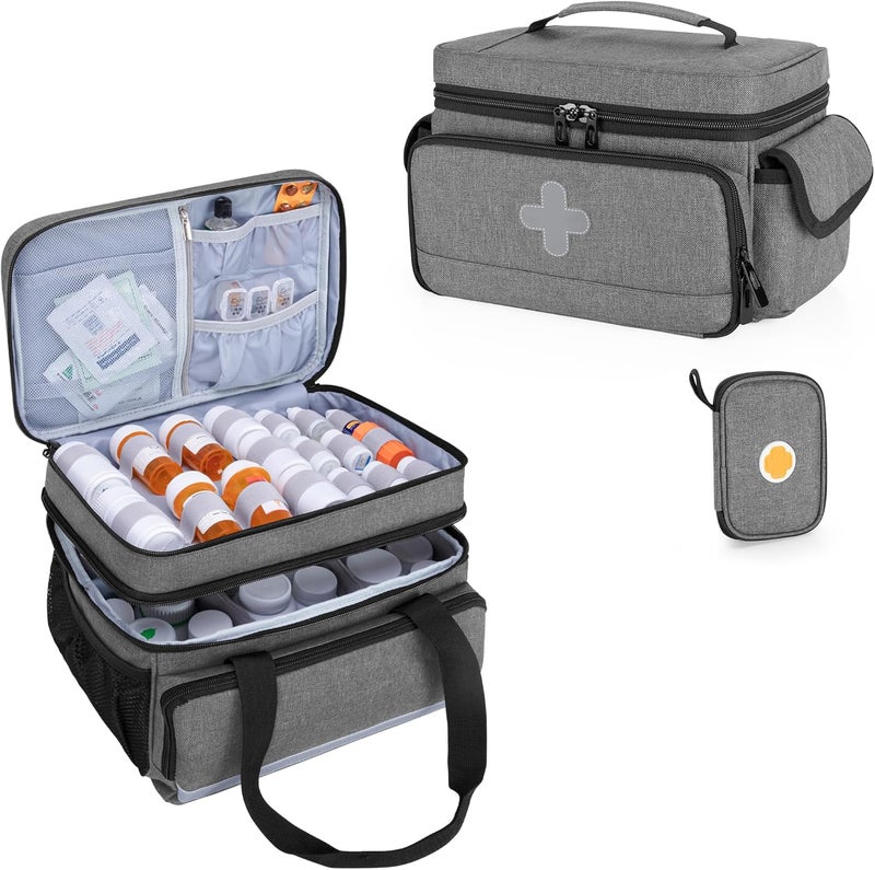 CURMIO Medicine Storage Bag Empty Lockable Pill Bottle Organizer with Portable Zippered Pouches for First Aid Kits Medication Travel Bag for Prescription Bottles Medical Supplies - Image 1