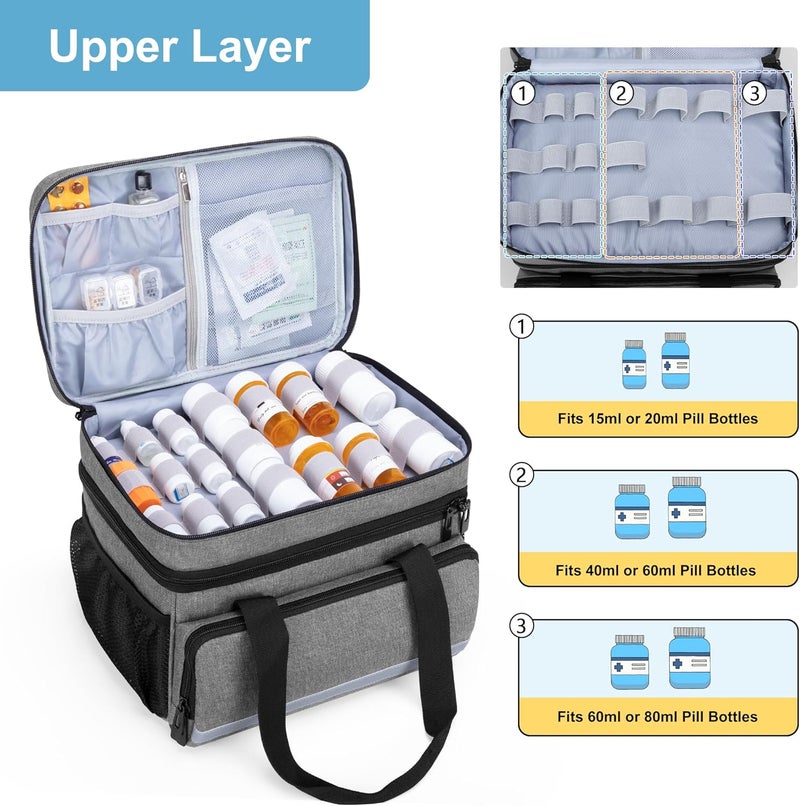CURMIO Medicine Storage Bag Empty Lockable Pill Bottle Organizer with Portable Zippered Pouches for First Aid Kits Medication Travel Bag for Prescription Bottles Medical Supplies - Image 2