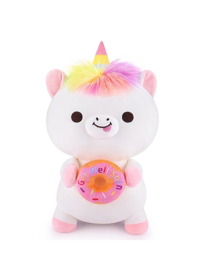 Achwishap Unicorn Plush Doll Hold a Doughnut(14”,White) - Image 1