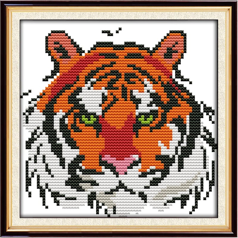 ITSTITCH Stamped Cross Stitch Kits for Beginners,Full Range of Crossstitching Kits Preprinted Pattern for Kids or Adults, Embroidery Needlepoint Starter Kits 11ct 3 Strands -Tiger,8.7x8.7 inch - Image 1