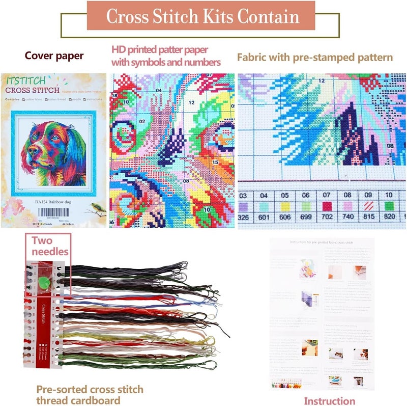 ITSTITCH Stamped Cross Stitch Kits for Beginners,Full Range of Crossstitching Kits Preprinted Pattern for Kids or Adults, Embroidery Needlepoint Starter Kits 11ct 3 Strands -Tiger,8.7x8.7 inch - Image 5