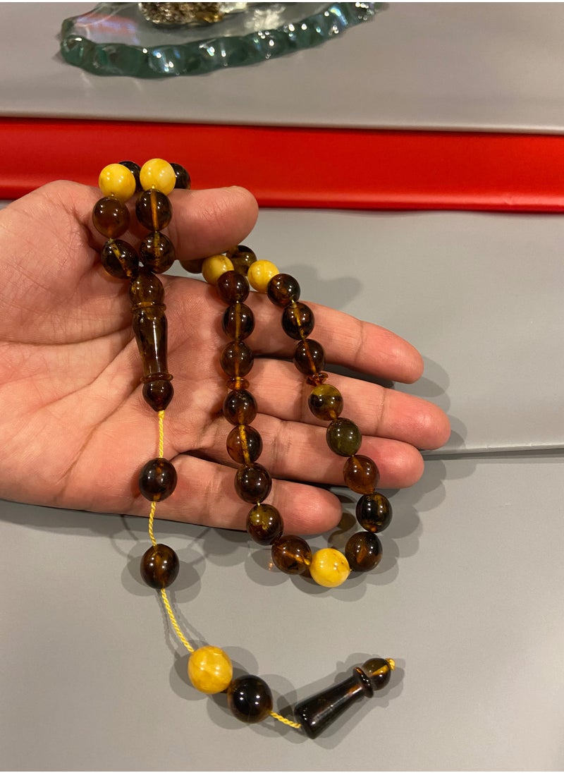 بيرسونال تاتش سبحة رجالية من الكهرمان الطبيعي البلطيقي الحُر عدد الخرز 33 ومقاس الخرز 10.3mm x 11.5mm  - Image 1