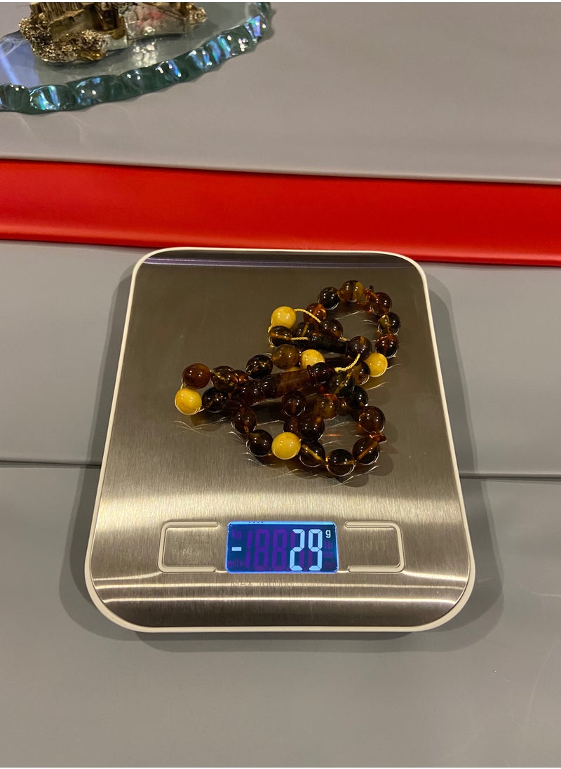 بيرسونال تاتش - سبحة رجالية من الكهرمان الطبيعي البلطيقي الحُر عدد الخرز 33 ومقاس الخرز 10.3mm x 11.5mm - Image 1