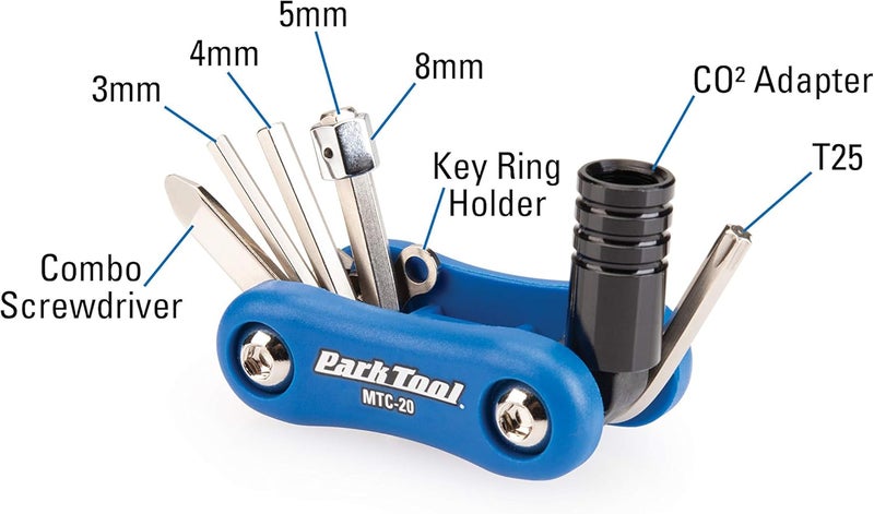 Park Tool MTC-20 Bicycle Multi-Tool with 3, 4, 5 & 8mm Hex Wrenches, T25, Screwdriver & CO₂ Inflator Adapter - Image 4