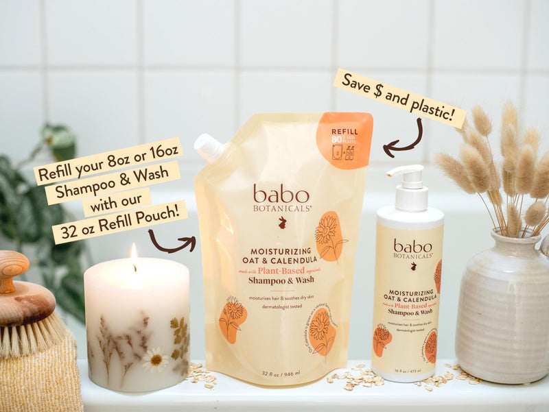 Babo Botanicals Moisturizing Oat & Calendula 2-in-1 Shampoo & Wash - For Dry or Sensitive Skin - For all ages - Lightly Scented - Vegan - 16 Fl Oz - Image 2