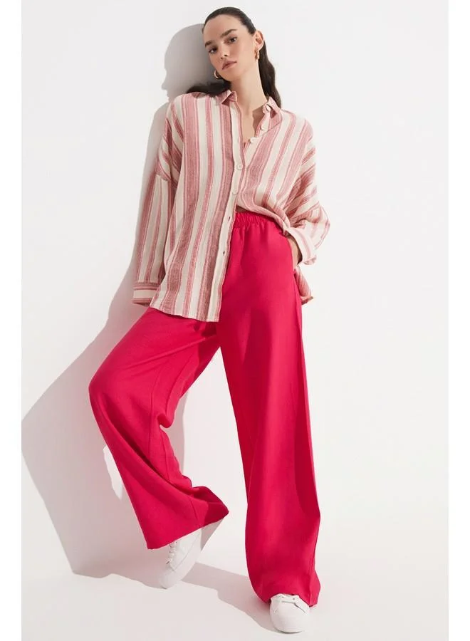 JUNE June Women Exclusive Boyfriend/Wide Fit 100% Cotton Striped Shirt Red