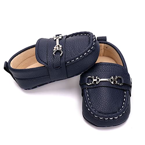 LONSOEN Infant Shoes Boys Loafers Baby Girls Crib Moccasins Classic Synthetic Leather Wedding Dress Shoes,BAY209 Deep Blue 6-12 Months - Image 5