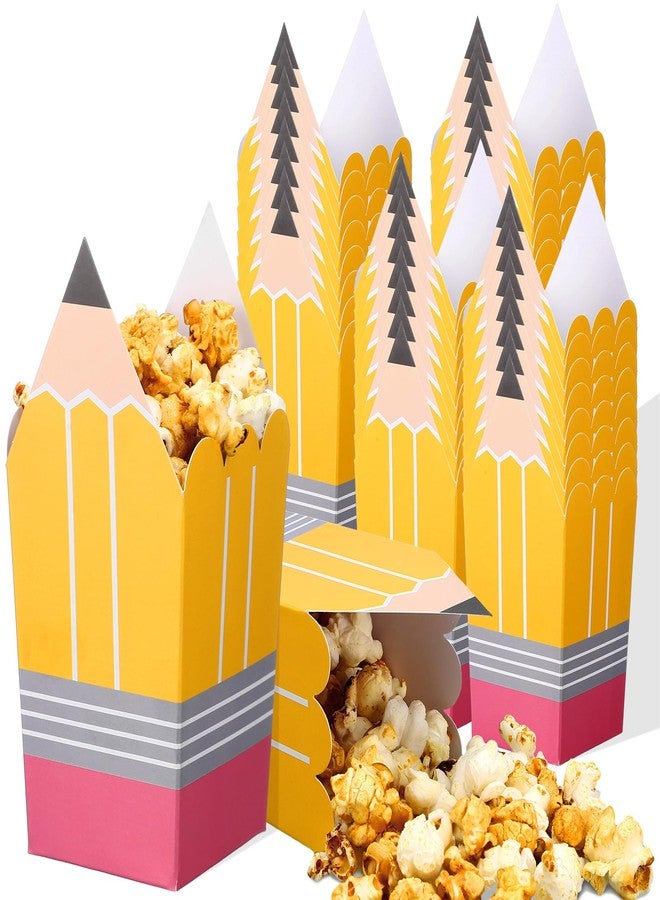 Tiangrid 60 Pcs Back to School Pencil Popcorn Boxes Teacher Gift Treat Bags Mini Popcorn Boxes Candy Holders Bulk Party Favor for Teacher Appreciation Gifts School Classroom Decoration (Yellow) - Image 1
