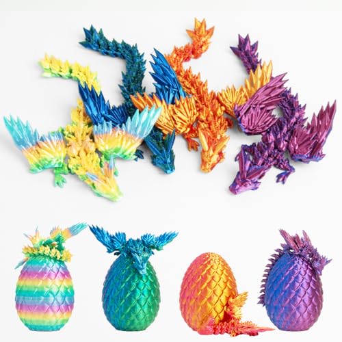 AUMEILLER 3D Printed Dragon in Egg Articulated Crystal Dragon Fidget Toy with Wings Mystery Easter Basket Stuffers for Kids Teens Stress Relief Desk Toy - Image 1