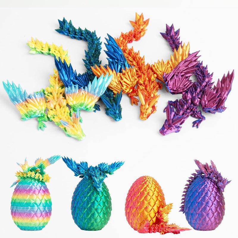 AUMEILLER 3D Printed Dragon in Egg Articulated Crystal Dragon Fidget Toy with Wings Mystery Easter Basket Stuffers for Kids Teens Stress Relief Desk Toy - Image 2
