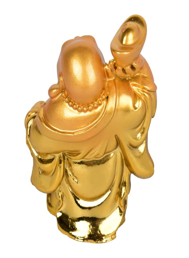 sculpmart Small Golden Laughing Buddha Idol | One Hand Raised with Money Bag & Gold Ingot | Bring Wealth & Happiness for Home & Car Decor - Image 5