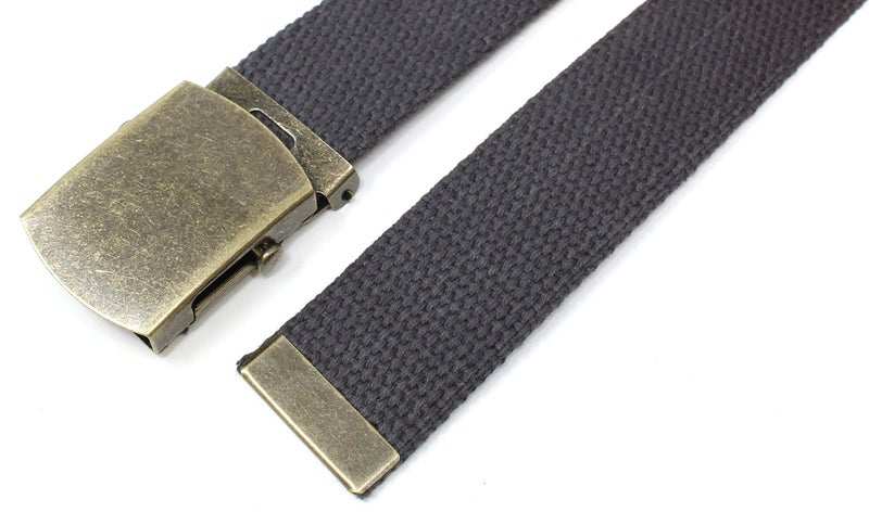BC Belts Canvas Web Belt Military Style with Antique Brass Buckle and Tip 50" Long (Charcoal) - Image 2