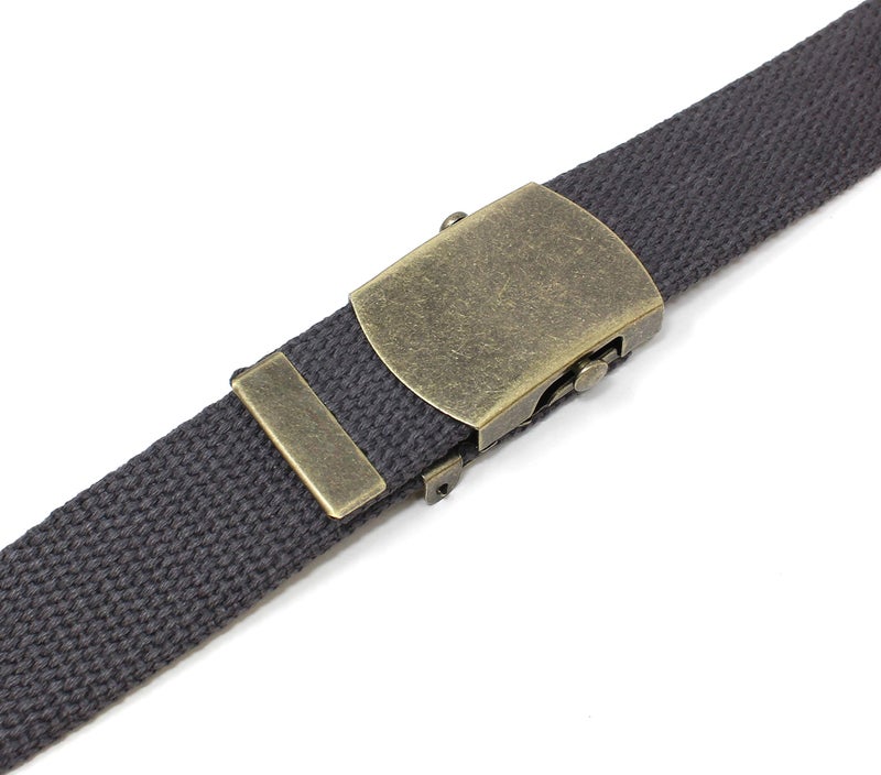 BC Belts Canvas Web Belt Military Style with Antique Brass Buckle and Tip 50" Long (Charcoal) - Image 3
