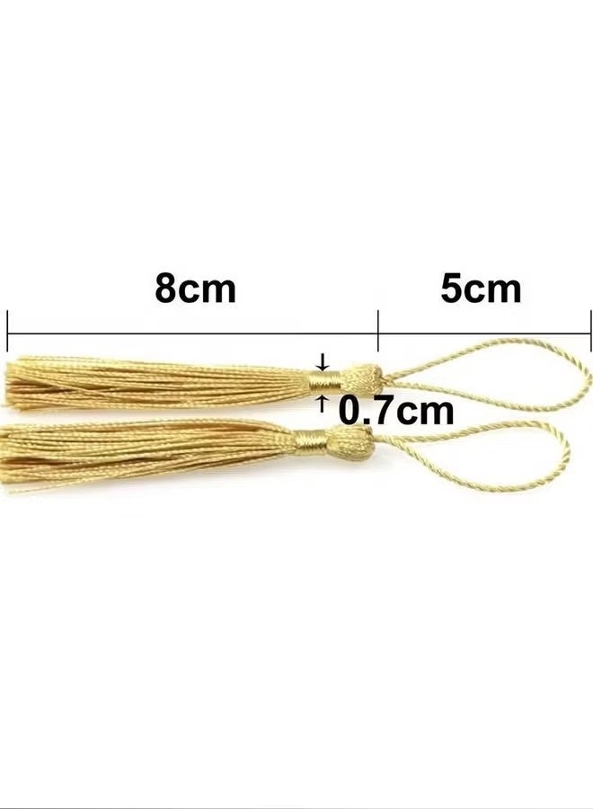 100 Pieces Light Gold 13 cm/5 Inch Silk Handmade Soft Tassel Silk Thread Bookmark Tassel with Rope Loop for Jewelry Making DIY Craft Accessories - Image 1