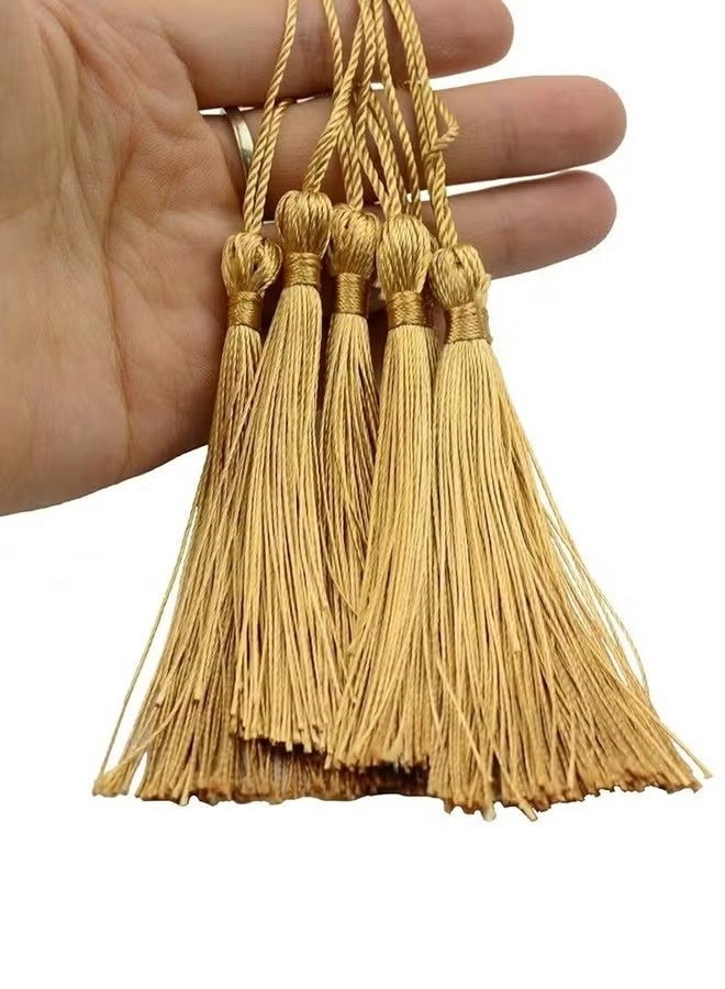 100 Pieces Light Gold 13 cm/5 Inch Silk Handmade Soft Tassel Silk Thread Bookmark Tassel with Rope Loop for Jewelry Making DIY Craft Accessories - Image 4