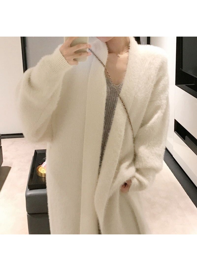 Generic - Autumn Winter Ladies Knitted Long Lazy Style Fashionable Sweet Cute Thick Wool Coat Soft Plushy Macaron Color Regular Sleeve Grey - Image 1