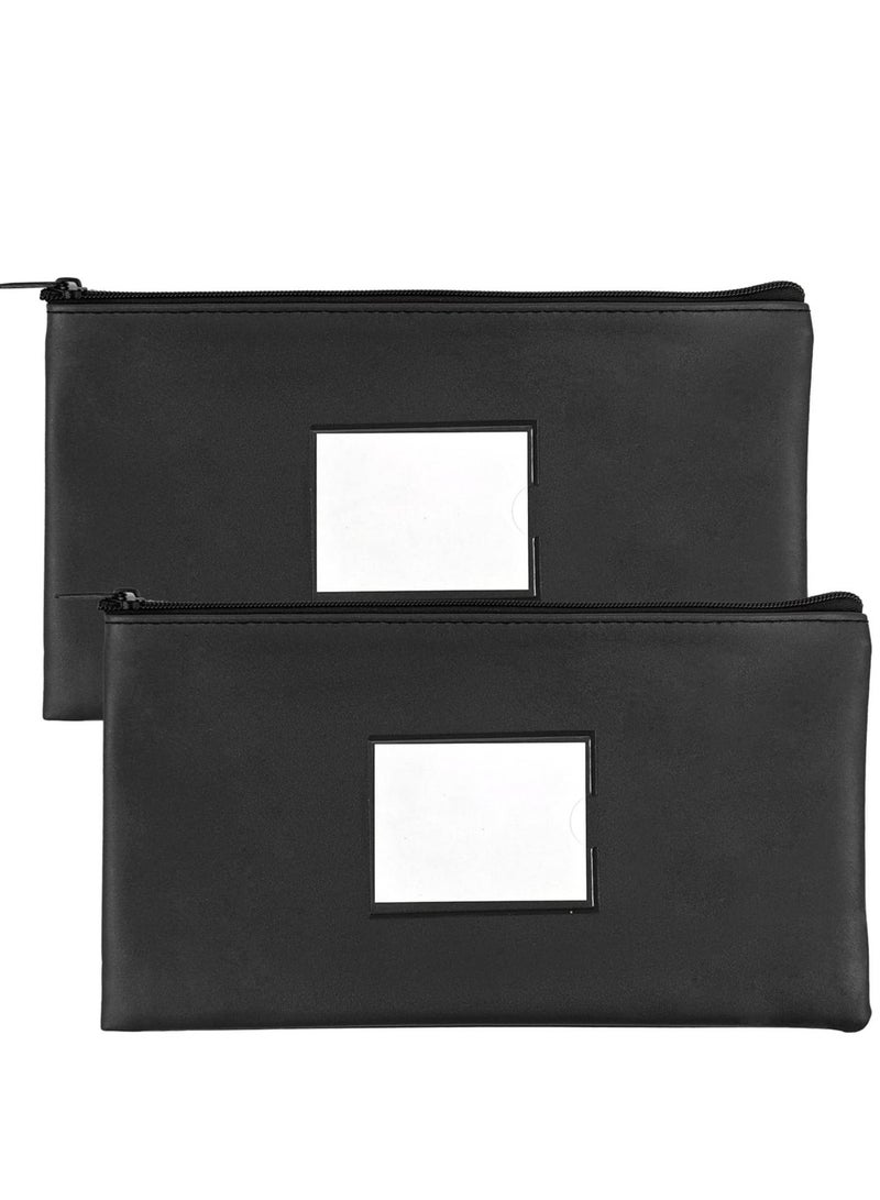 SYOSI 2 Pack Money Bags With Zipper, 11.2 x 6.1 inch Bank Bags Money Pouch for Cash, Security Bank Deposit Bag Utility Coin Bag, Leatherette, Cash Bag, Utility Pouch, Check Wallet, Cosmetics (Black) - Image 1