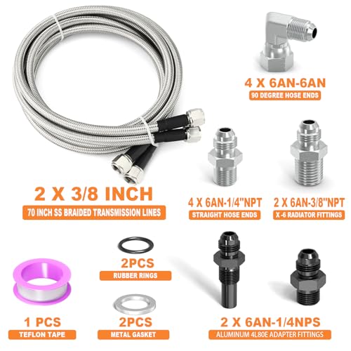 GASHER Transmission Fluid Oil Cooler Hose Line kit 70 Inch SS Braided Transmission Lines For TH350 700R4 TH400 NP700RTL - Image 3