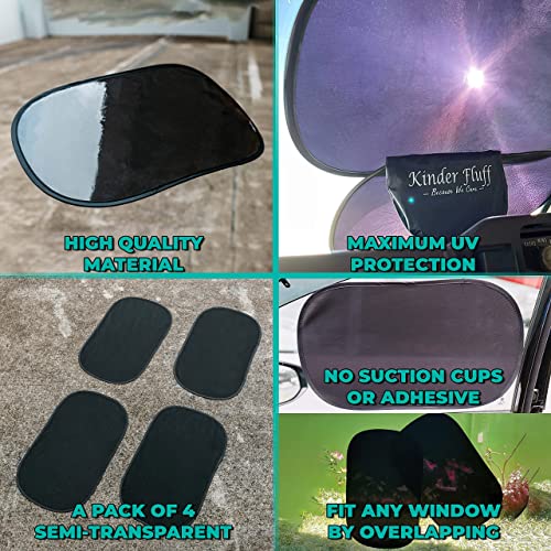 kinder Fluff Car Window Shade (4Pack)-The Only Certified Cockpit & Car Window Sun Shade for Baby & Pilots Proven to Block 99.95% UVR -Mom's Choice Gold Award- Aircraft & Car Seat Sun Protection - S - Image 4