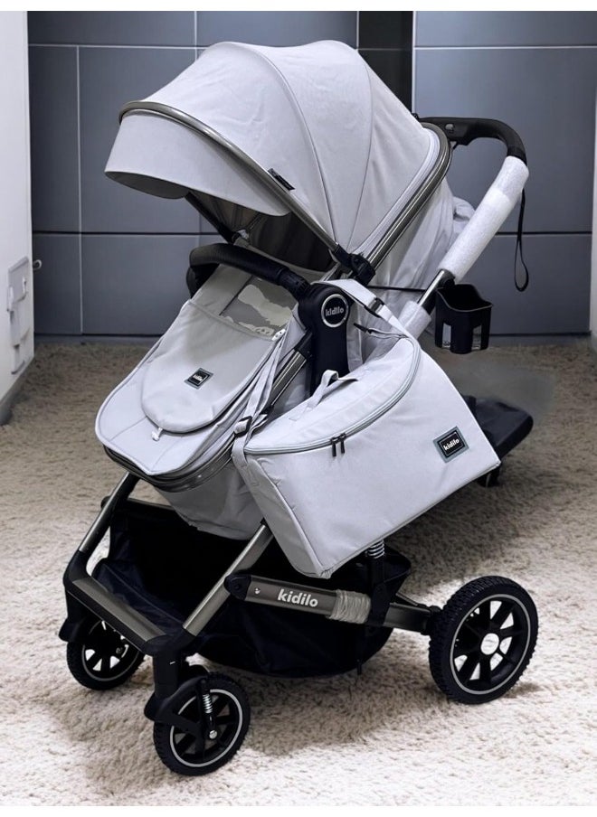 Kidilo Travel and Hiking Stroller, Lightweight and Easy to Fold -Light grey with bag  code A10  - Image 2