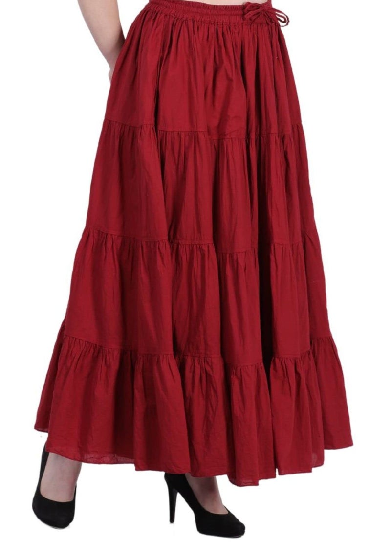 Wevez Women’s 12 Yards American Belly Dance 4 Tiered Long Cotton Skirt (Maroon) - Image 5