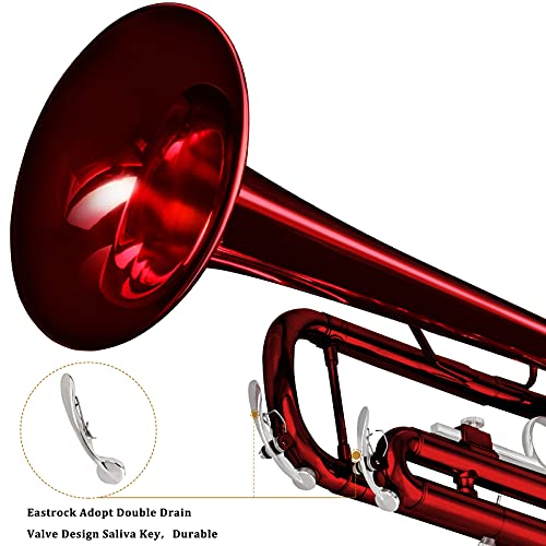 EASTROCK Bb Trumpet Standard Trumpet Set with Carrying Case,Gloves, 7C Mouthpiece and Cleaning Kit (Red) - Image 2