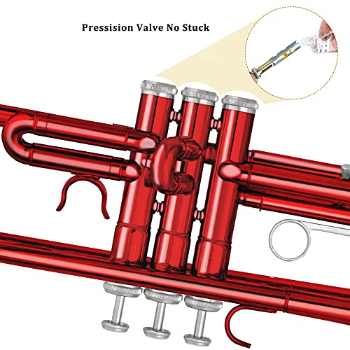 EASTROCK Bb Trumpet Standard Trumpet Set with Carrying Case,Gloves, 7C Mouthpiece and Cleaning Kit (Red) - Image 5