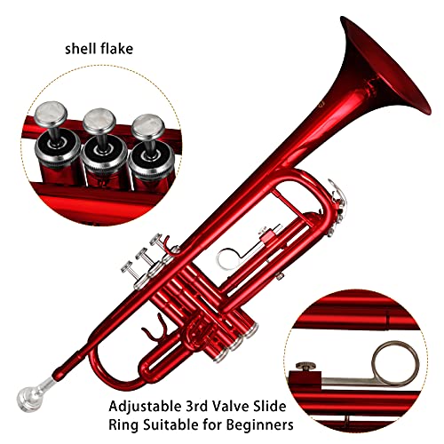EASTROCK Bb Trumpet Standard Trumpet Set with Carrying Case,Gloves, 7C Mouthpiece and Cleaning Kit (Red) - Image 3