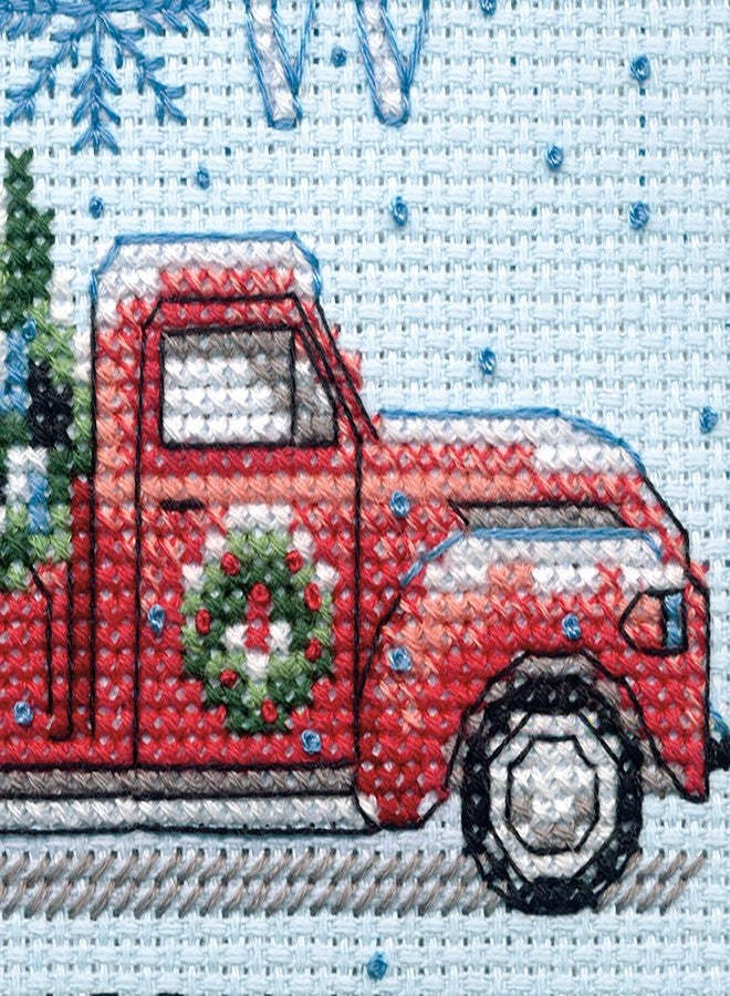 Dimensions 72-09005 Holiday Family Truck Christmas Counted Cross Stitch Kit for Beginners, 6" D, 14 Cnt. White Aida, 5pcs - Image 4