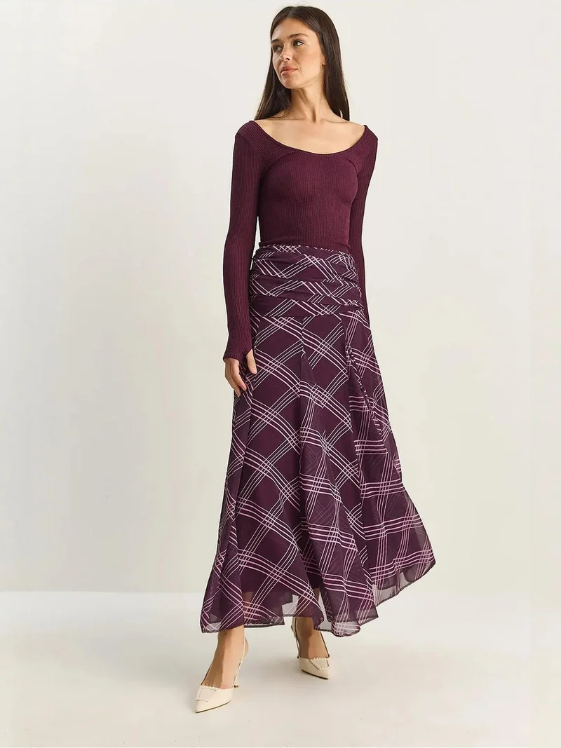 Bianco Lucci Amethyst Purple LUCCI High Waist Ethnic Print Midi Skirt for Women | Best Price UAE