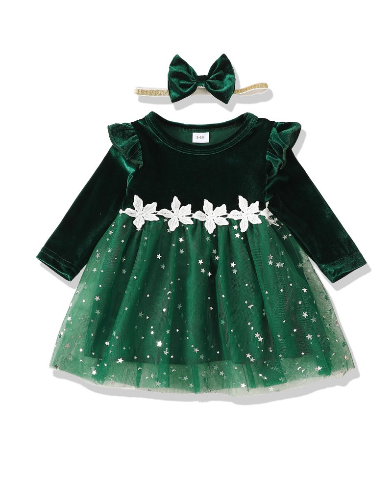 Baby Girl Dresses 69 Months Winter 12 Month Girl Clothes Solid Christmas Dress Green Princess Velvet Dress for Baby Girls Long Sleeve Tulle Dresses 912 Month Girl Clothes