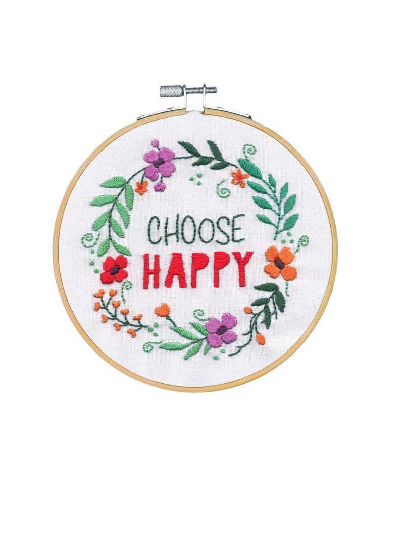 Embroiderymaterial Embroidery Kit Round Choose Happy Stitched In Thread - Image 1
