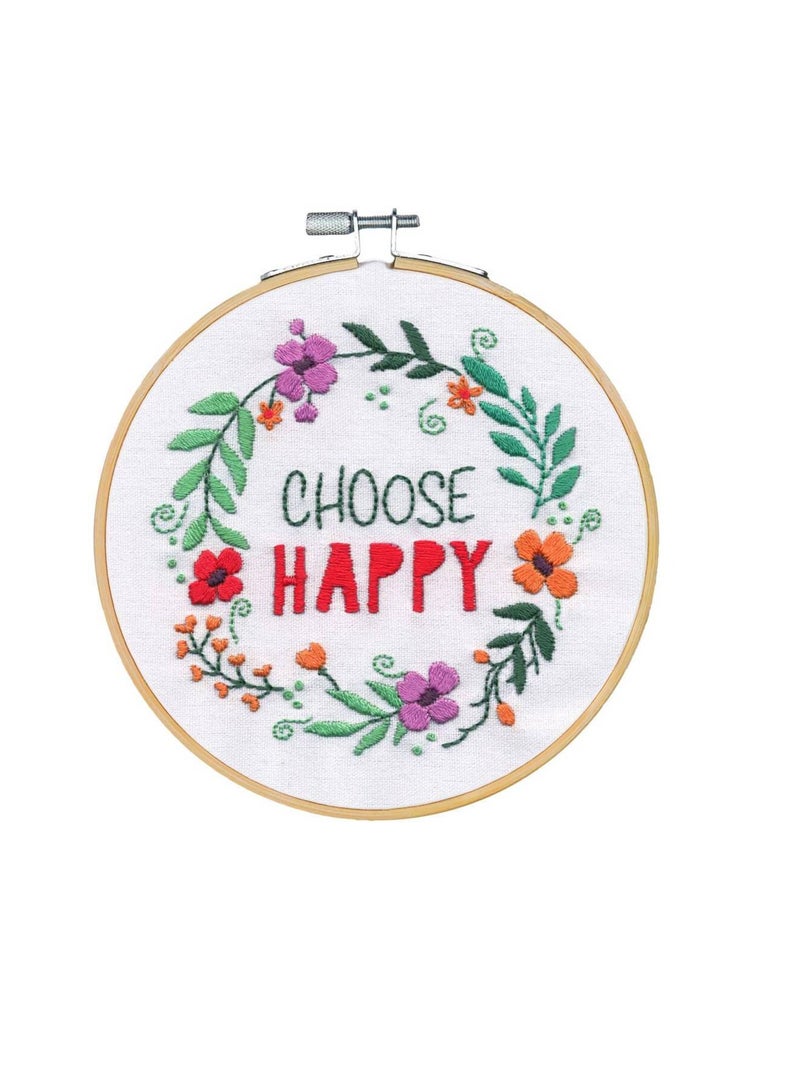 Embroiderymaterial Embroidery Kit Round Choose Happy Stitched In Thread - Image 2